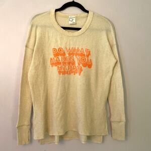 Offline by Aerie Cream Thermal Happy Long Sleeve Shirt Lounge Women's size XS